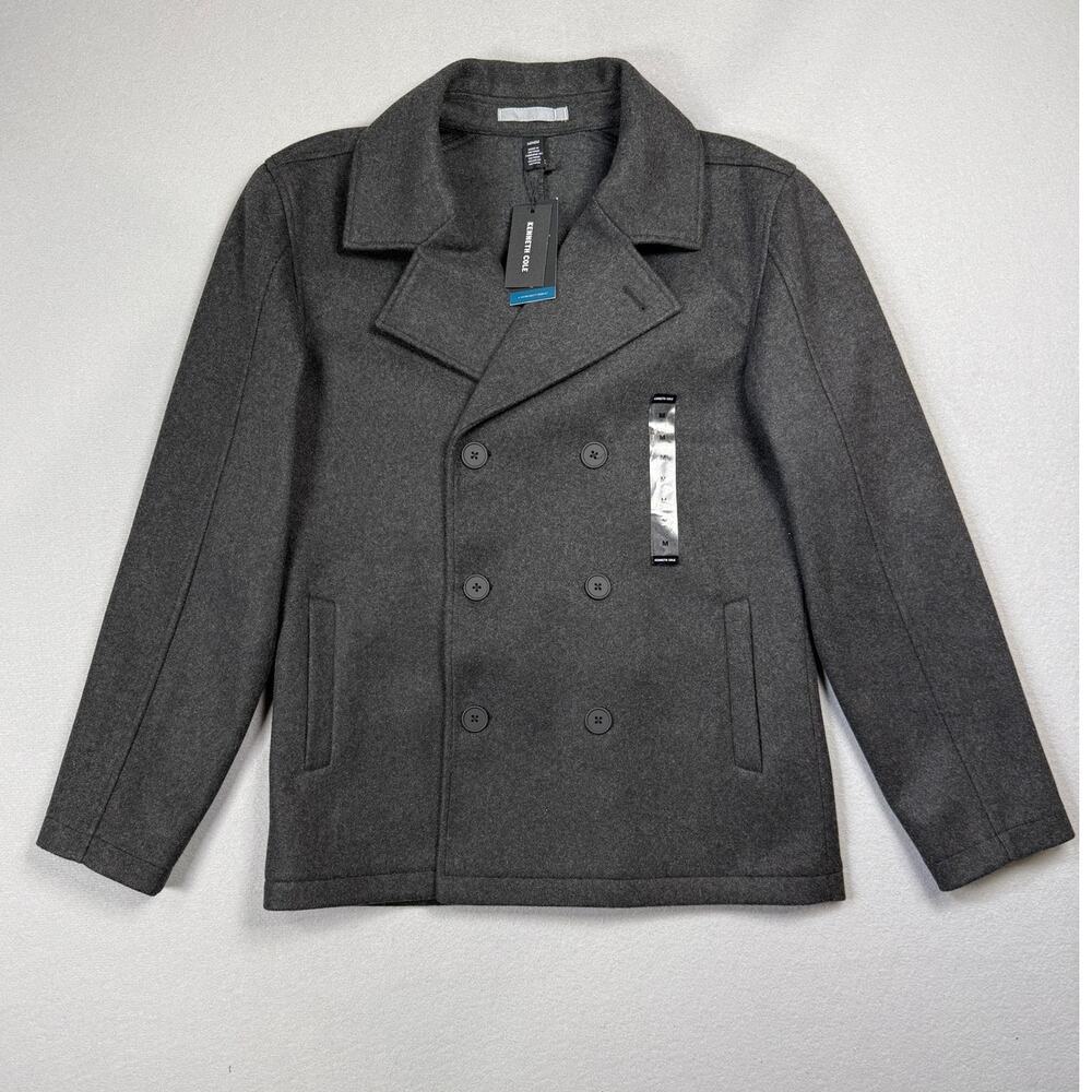 Kenneth Cole Men's Double-Breasted Peacoat - Charcoal Medium $225
